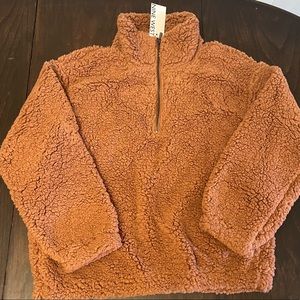 Women's Half-Zip Teddy Pullover Top Nine West Color Addison Brown